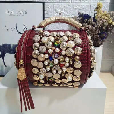 Cylinder Bag Handmade Rhinestone Bag Classic Versatile Shoulder
